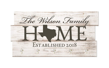 Personalized Family Name Key Holder 8x16 – Custom State Shape + Date