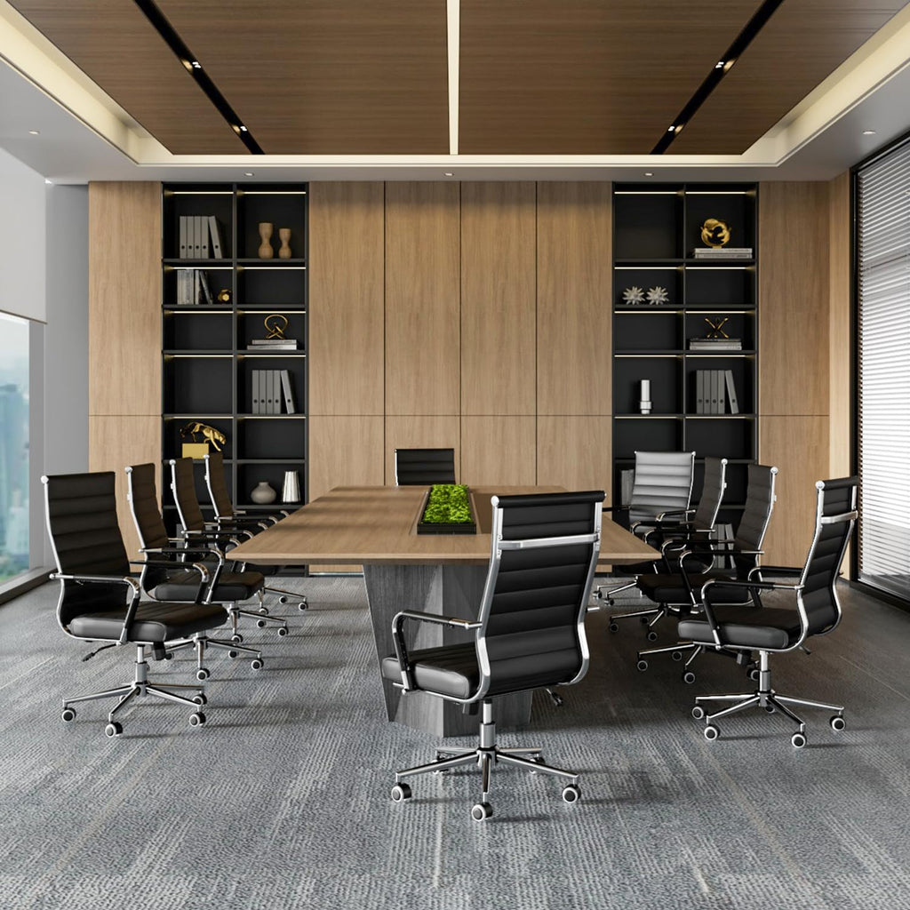 Okeysen Office Desk Chair, Ergonomic Leather Modern Conference Room Chairs, Executive Ribbed Height Adjustable Swivel Rolling Chair for Home