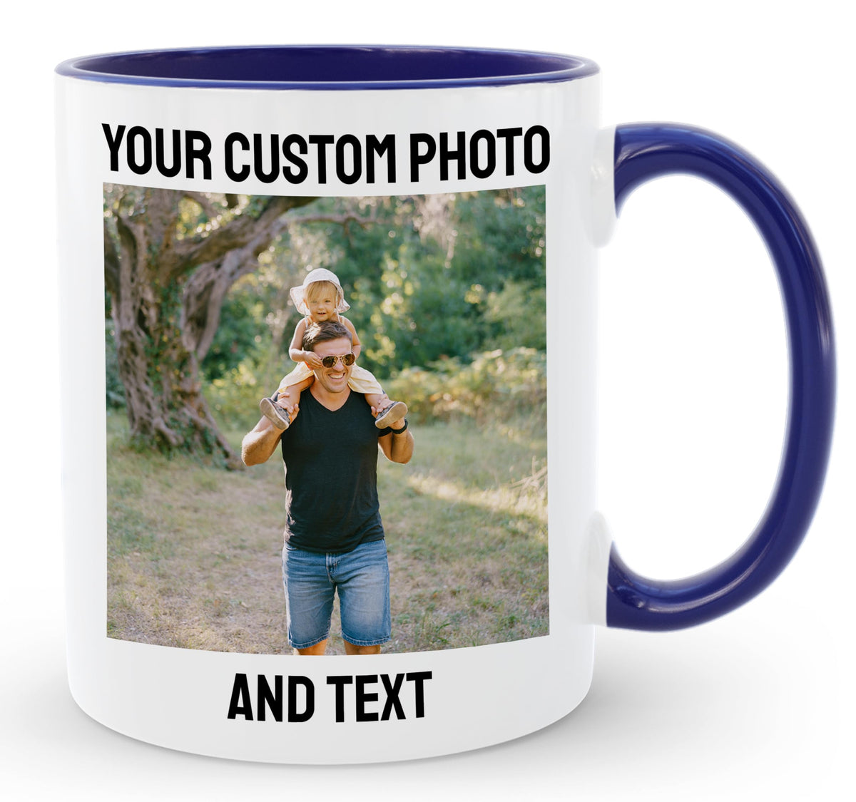 Personalized Coffee Mug | Custom Photo Text and Logo Ceramic Mug | Customized 11 Oz Tea Cup | Unique Gift for Men & Women – Taza Personalizadas Design with Picture or Message | White – Blue