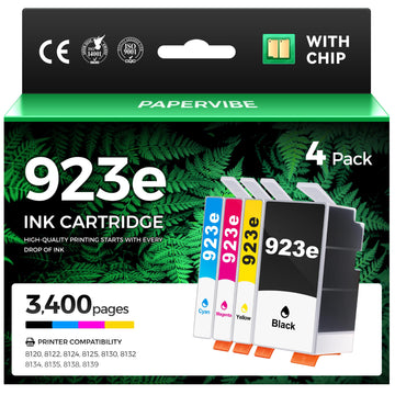 923e Ink Cartridge 4-Pack High Yield with Chip Compatible Replacement for HP 923 923e 923XL Ink Work with OfficeJet Pro 8120 8122e 8123 8130 8133 8135e 8138e 8139e Printers Black Cyan Magenta Yellow