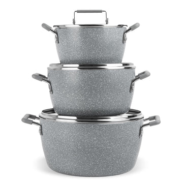 Granitestone Gray Pots and Pans Set Nonstick, 6 Stackable Piece Cooking Pots Set, Kitchen Pots, Non Stick Coating, 5qt 3qt & 1.5qt Pots with Lids, Stay Cool Handles Dishwasher Safe 100% Toxin Free