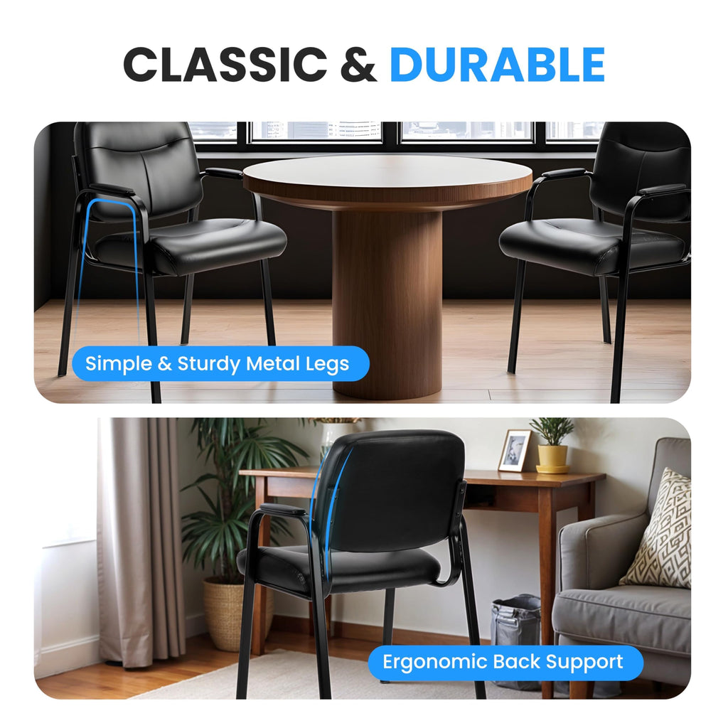 Simple Deluxe Waiting Room Guest Chair No Wheels Set of 2 with Padded Arm Rest, Conference Guests Chair for Reception, Meeting, Lobby, Home