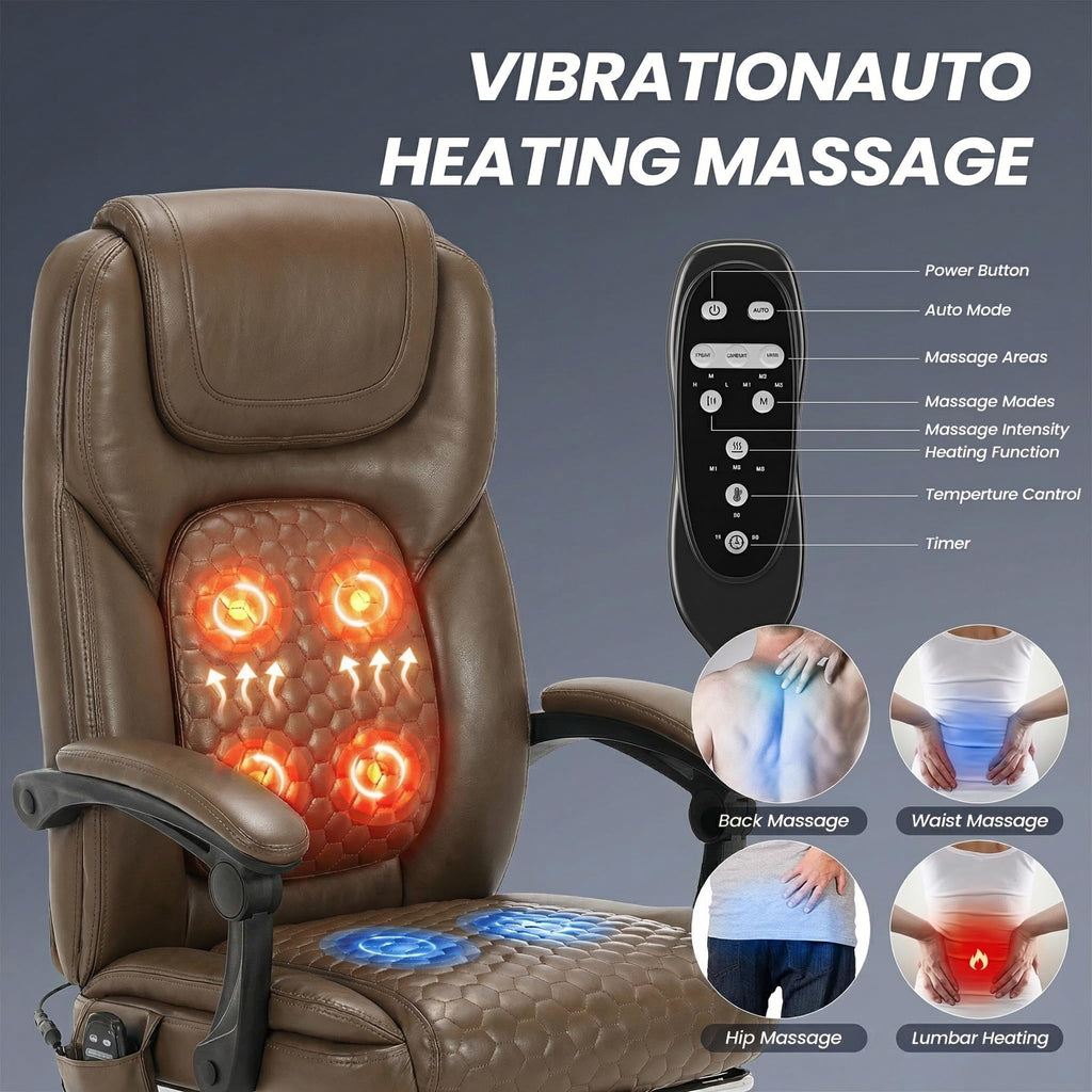 Malol Massage Office Chair Set of 2 with Heat and Footrest, 300 Lbs Easy Assembly Leather Desk Chair -3-level 65°c Targeted Heating, Big and