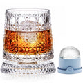10oz Spinning Whiskey Glasses for Whiskey-lovers: 360° Rotating Crystal Glass with Iceball Mold for Scotch Bourbon - Old Fashioned Glasses for Bar Party Home - Gifts for Men Dad Husband (Jewel Print)