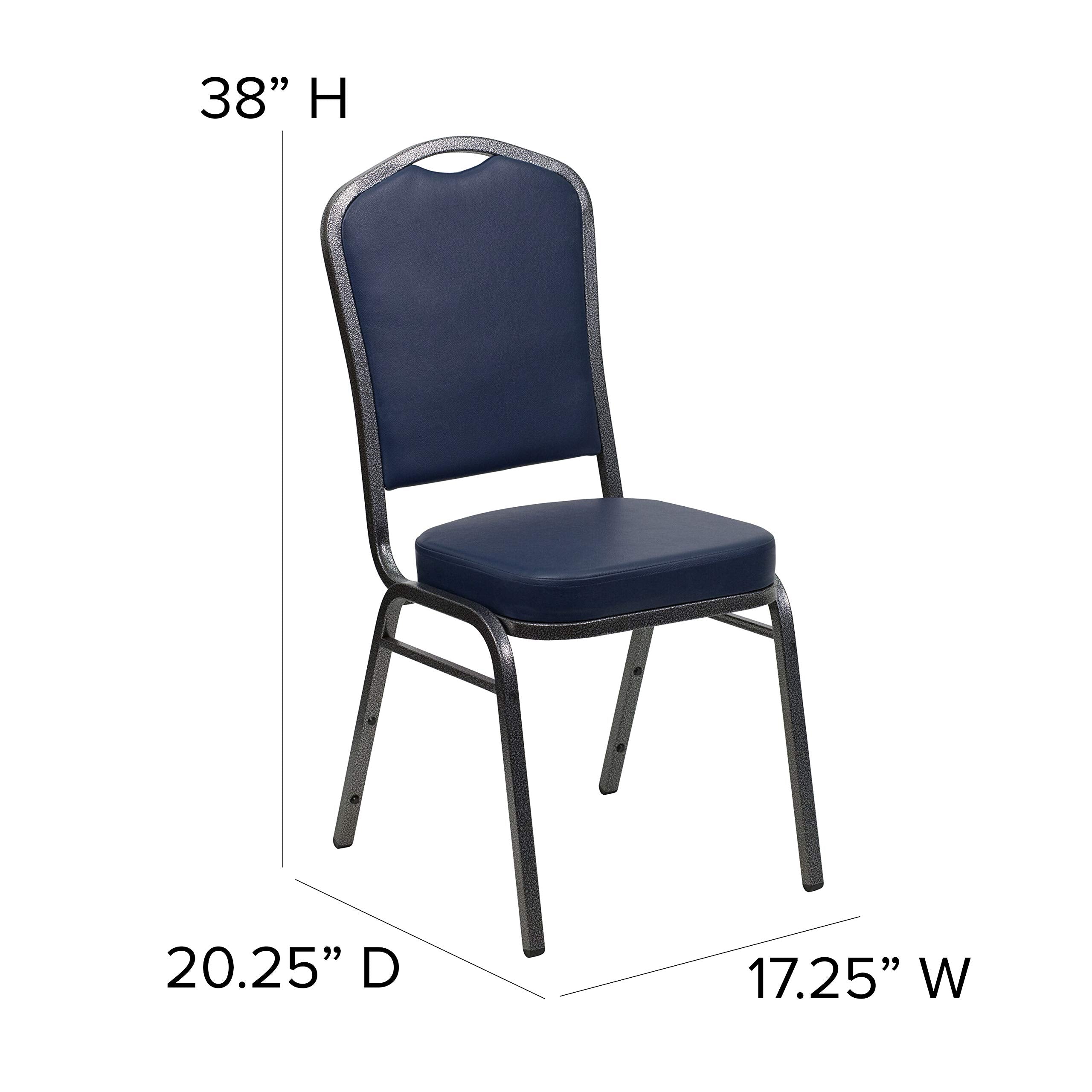 Flash Furniture Hercules Vinyl Crown Back Stackable Banquet Chair, Silver, Set of 1, Navy Vinyl/silver Vein Frame