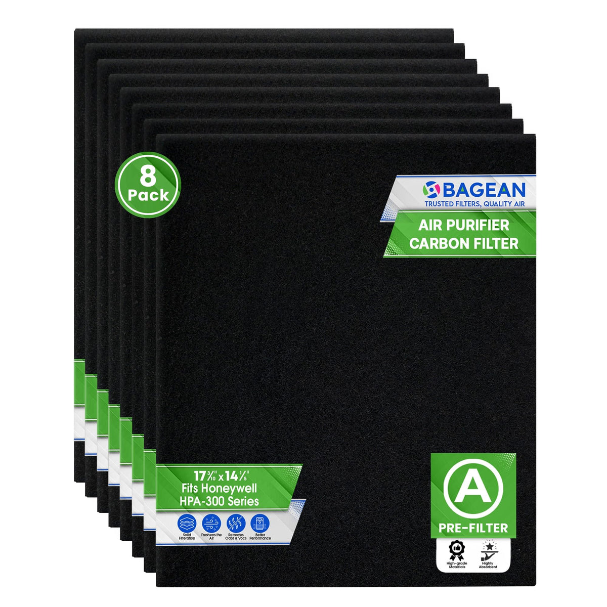 Bagean HPA300 Carbon Pre Filter A Compatible with Honeywell Air Purifier Filter Replacement - Fits HPA300 HPA5350 HPA5300B Series - Activated Prefilter A Absorbs Odor & Filters Freshen the Home (8-Pk)