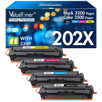 Valuetoner 202X Compatible for HP 202X Toner Cartridges 202A CF500X CF500A use with LaserJet Pro MFP M281fdw M254dw M281cdw M281fdn M281dw M280nw M254 M281 Series (Black Cyan Yellow Magenta, 4-Pack)