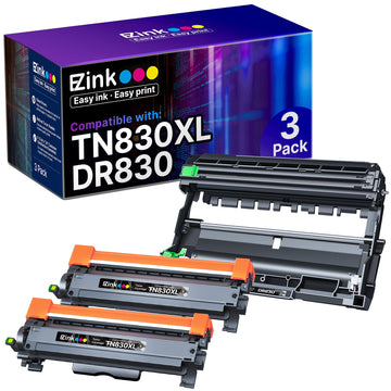 E-Z Ink Compatible TN830XL Toner Cartridges DR830 Drum Unit Replacement for Brother TN830 DR830 TN830xl Toner for Brother Printer HL-L2460DW DCP-L2640DW HL-L2405W HL-L2480DW MFC-l2820DW Printer(3Pack)