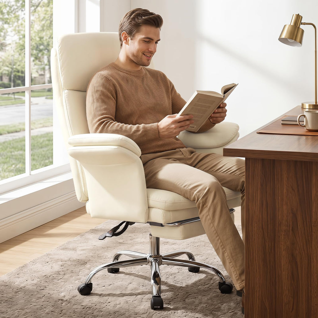 Furnistyle Home Office Chair with Footrest 400lbs, High Back Rolling Desk Chair with Lumbar Support Soft Armrests, Excutive Office Chairs with