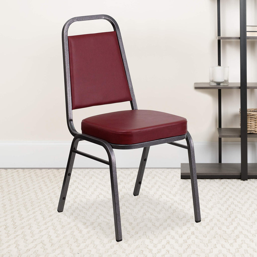 Flash Furniture Hercules Vinyl Banquet Chair, Burgundy, 4-pack, Set of 4, Burgundy Vinyl/silver Vein Frame