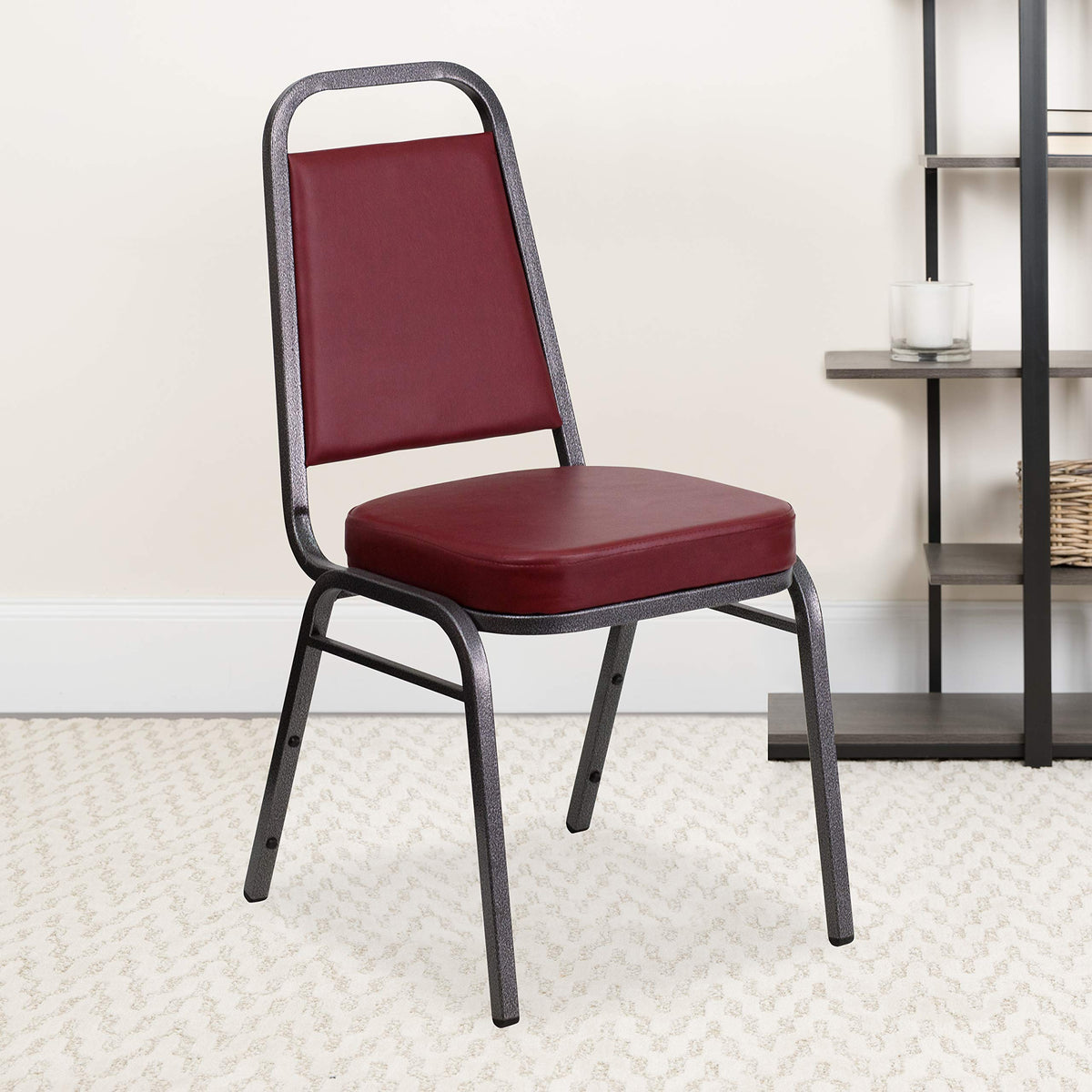 Flash Furniture Hercules Vinyl Banquet Chair, Burgundy, 4-pack, Set of 4, Burgundy Vinyl/silver Vein Frame