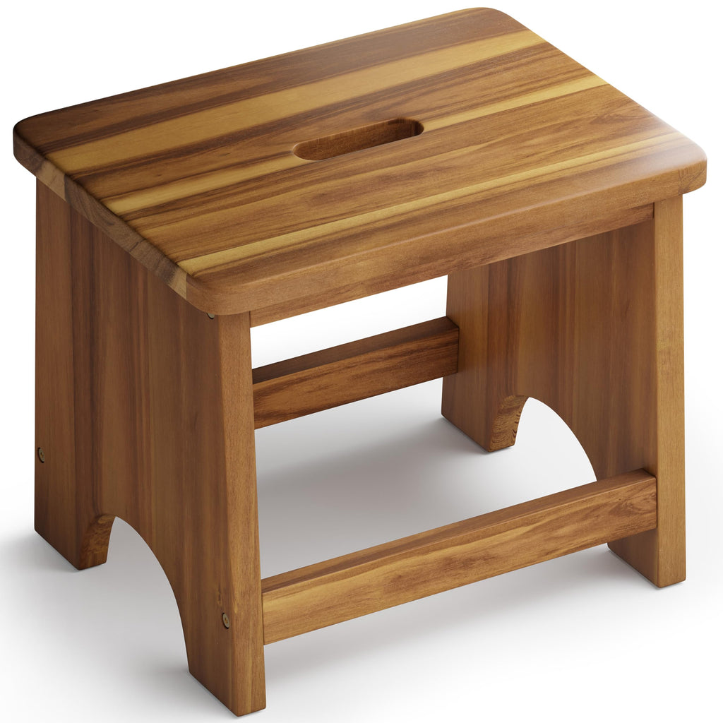 Fanatu Wooden Step Stool, 13'' Non-slip Heavy Duty Stepping Stool for Adults with Handle, Nonslip & Durable Design Supports Up to 500lbs for