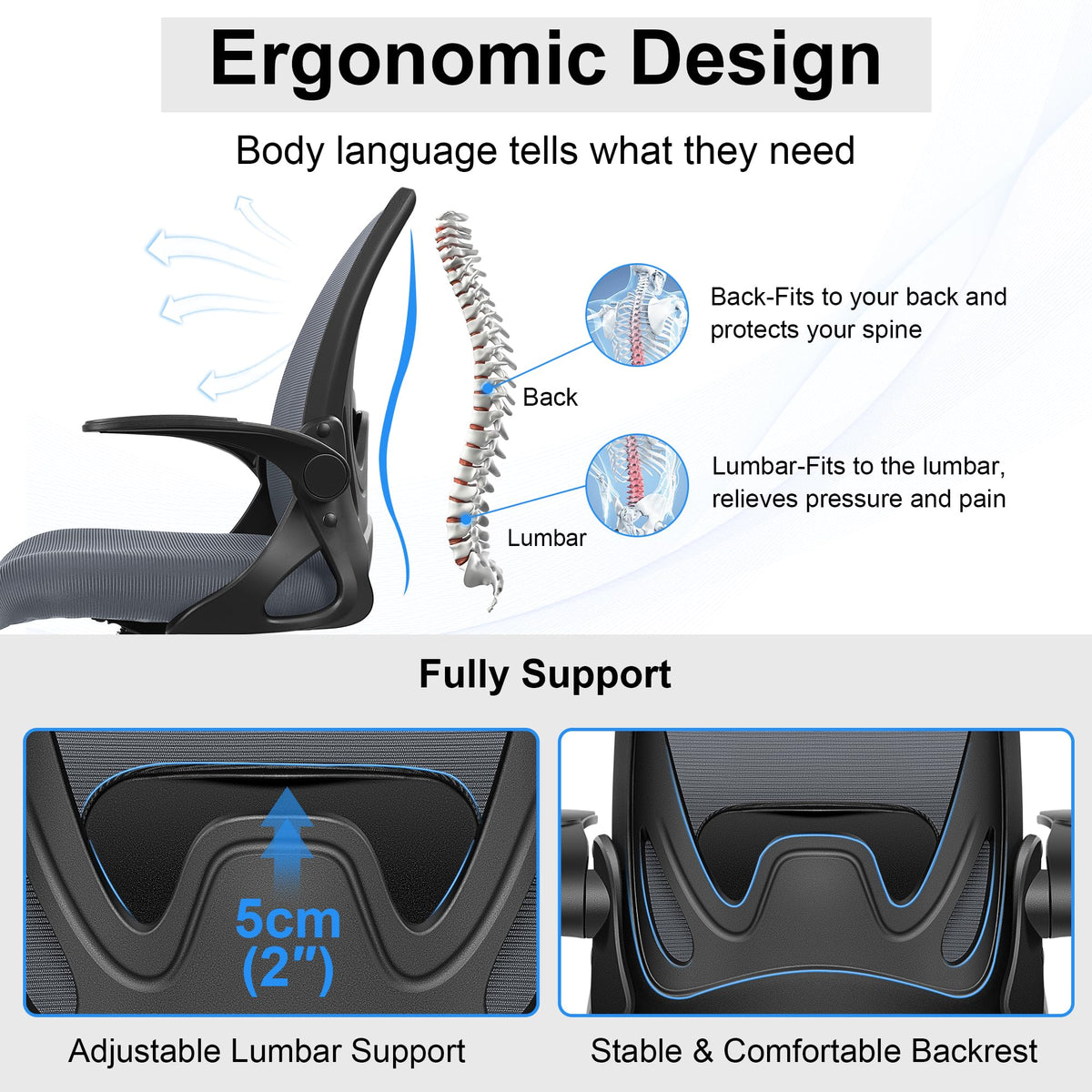 Drafting Chair Tall Office Chair with Flip-up Armrests, Adjustable Height, Enhanced Lumbar Support Ergonomic Rolling Stool, Back Support,