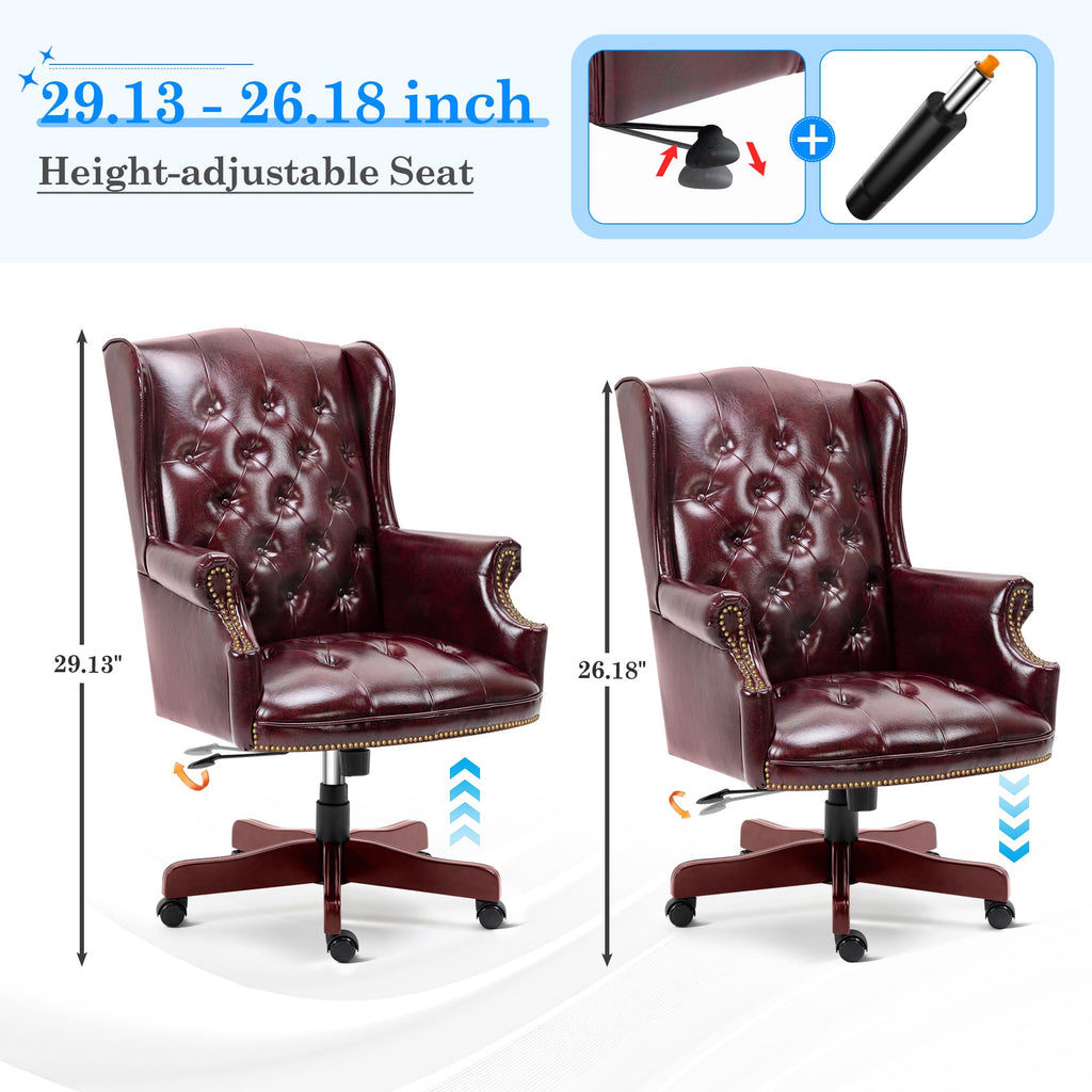 Big and Tall Executive Office Chair, Ergonomic 360° Swivel Recliner Chair, Retro Burgundy Faux Leather Home Office Desk Chairs W/tufted