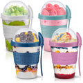 Tribello 4 Pack - On the Go Yogurt Parfait Cups with Lids, Topping Compartment & Spoon, Yogurt/Parfait Cups for Breakfast Meal Prep, Reusable Leak Proof Container - BPA Free - 20oz - Colorfull