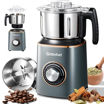 Upgraded Electric Spice Grinder, 800g Electric Grain Mill Grinder Coffee Herb Grinder with Powerful Motor, Stainless Steel Blades & Detachable Bowl, Flour Mill for Spices, Nuts, Grains, Coffee Beans