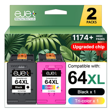 64XL Black & Tri-Color Ink Cartridge High-Yield for HP Ink 64 XL for HP 64XL Ink Cartridge Combo Pack HP64 Work with Printer Envy Photo 7855 7858 7155 7158 7900 7800 6255 6258 Tango X Terra (2 Pack)
