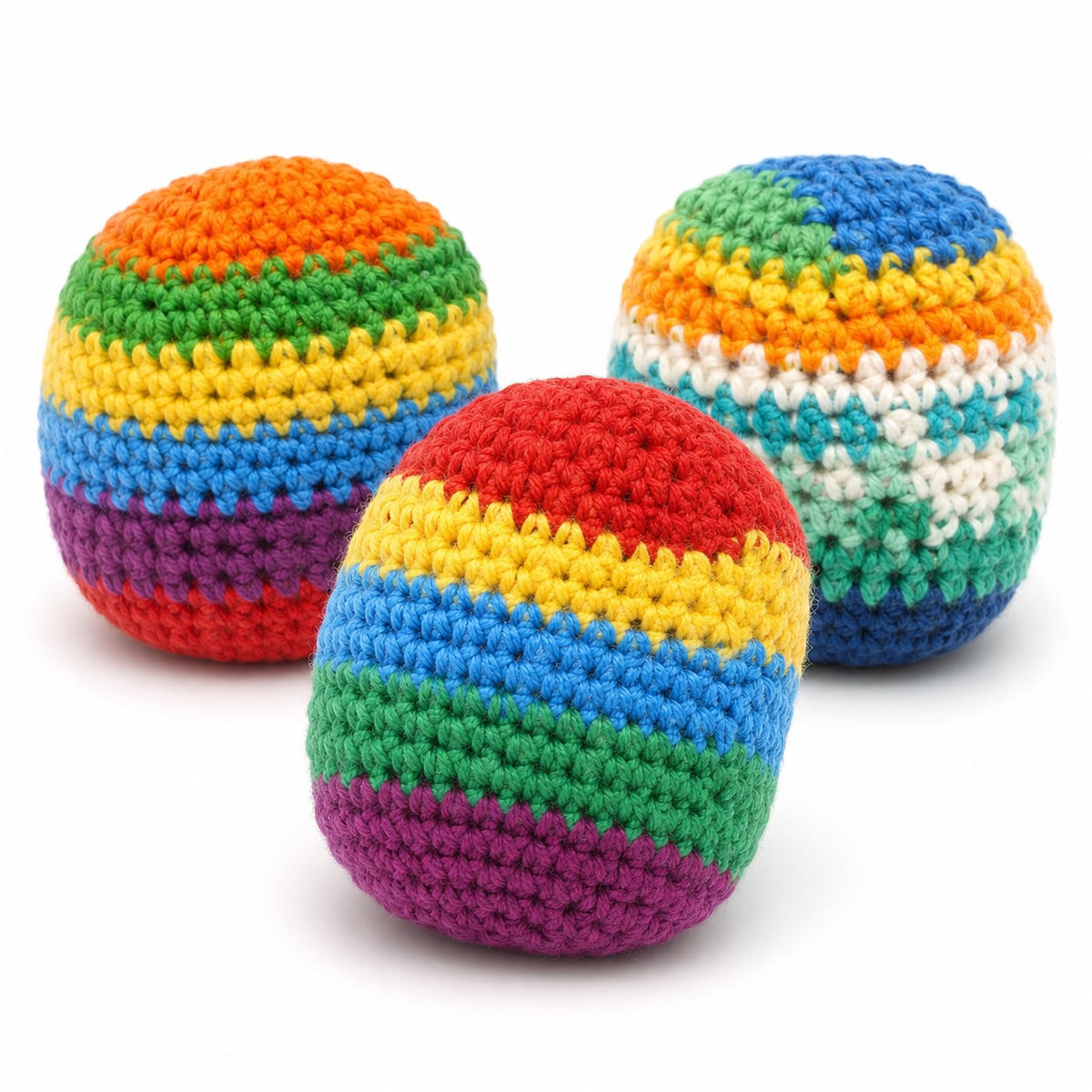 3 Pack Crochet Footbags, Random Colors Knitted Kick Sack Balls, 40g Plastic Pellet Filled Footbag Juggling Balls for Beginners, Teens & Adults, Outdoor Games & Party Favors