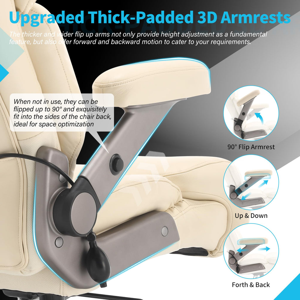 Big and Tall Office Chair 500lbs - Adjustable Headrest&lumbar Support, 3d Flip Arms, Large Wheels &heavy Duty Metal Base, Ergonomic High Back