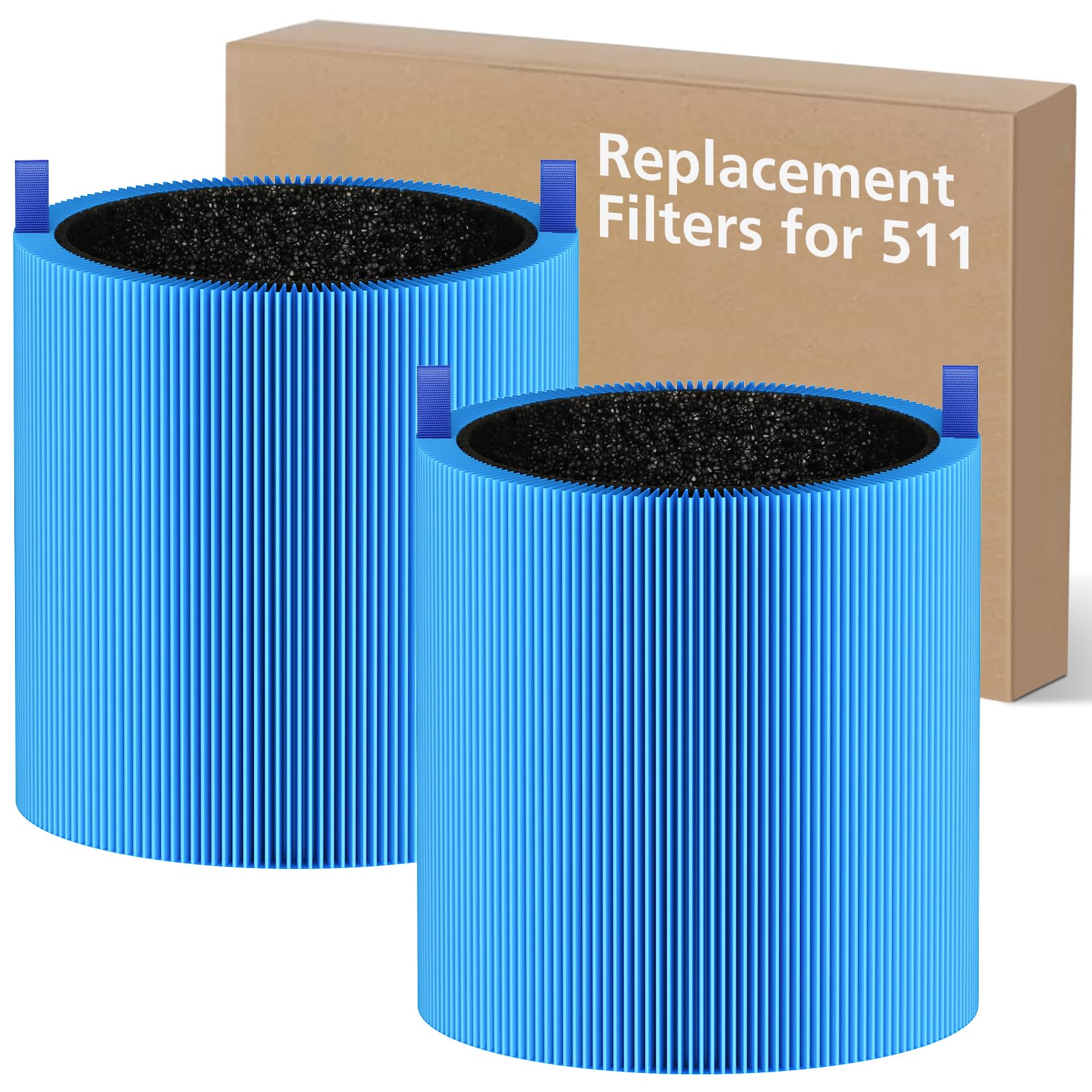 511 A11ergenBlock Replacement Filter Compatible with Blueair Blue Pure 511 Air Purifier, 2-in-1 511 HEPA Filter with Activated Carbon for Pet Fur, Dander & Odor, Blue(2 Pack)