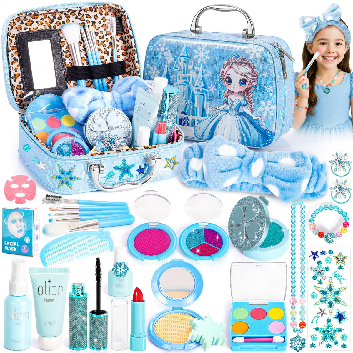 Hohosunlar Frozen Pretend Makeup for Toddlers Toys 3-5, Fake Play Make Up Pretend Play Princess Frozen Toys for Girls, Christmas Birthday Princess Gifts Toys for 3 4 5 6 7 8 Year Old Girls Kids