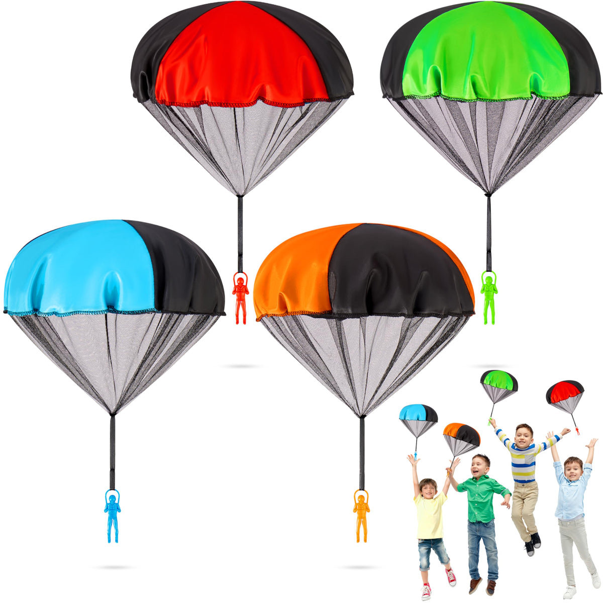 Yeeeasy Tangle-Free Parachute Toys for Kids - Outdoor Flying Game for Boys Girls Age 3-12 - Rip-Stop Hand Throw Army Men Action Figures - STEM Science Gift & Stocking Stuffers - Boys 4Pcs