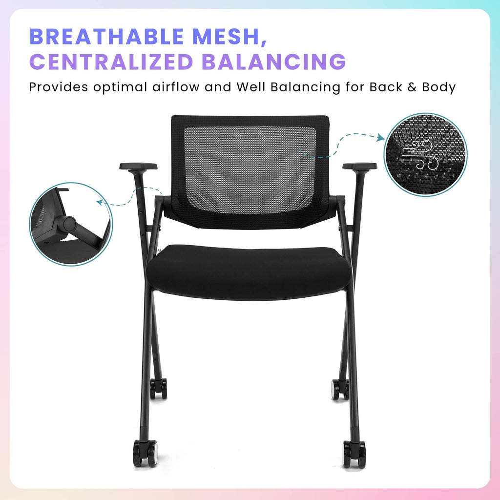 Brobriyo Conference Room Chairs with Wheels and Paddle, Ergonomic Mesh Back and Arms for Meeting, Conference, Reception, Training Room & Home