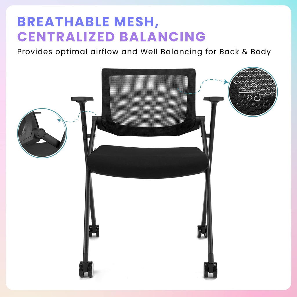 Brobriyo, 4 Pack Stackable Conference Room Chairs with Wheels and Paddle, Ergonomic Mesh Back and Arms for Meeting, Conference, Reception,