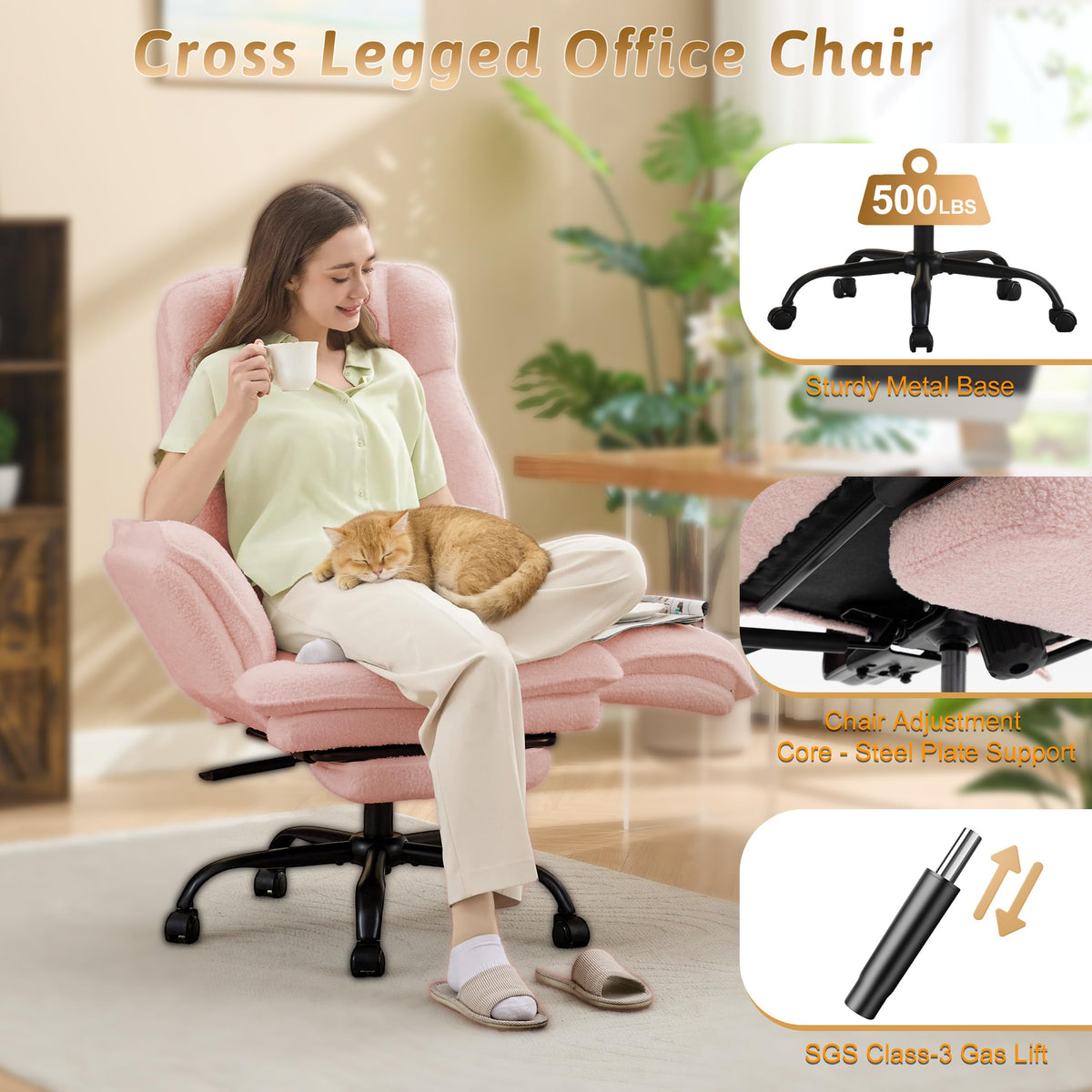 Wider Seat Office Chair with Flip Armrests for Criss Cross Legged&cats, Big and Tall Executive Ergonomic Reclining Chair with Footrest&lumbar