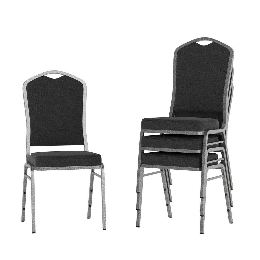 Flash Furniture Hercules Crown Back Stackable Banquet Chair, Silver, 4-pack, Set of 4, Black Fabric/silver Vein Frame