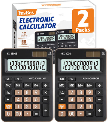 2 Pack Calculator, 12 Digit Desk Calculator with Large LCD Display & Big Buttons, Dual Power Solar & Battery, Standard Basic 4 Function Calculator