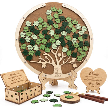 Wedding Guest Book Tree Alternative with Leaf Chips, Wooden Frame Sign-in
