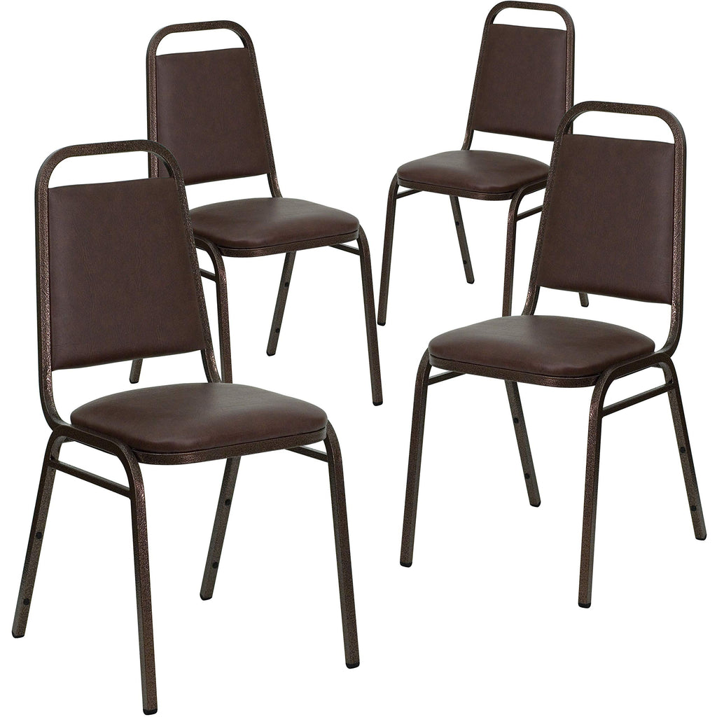 Flash Furniture 4 Pack Hercules Series Trapezoidal Back Stacking Banquet Chair in Brown Vinyl - Copper Vein Frame, Set of 4, Brown Vinyl/copper