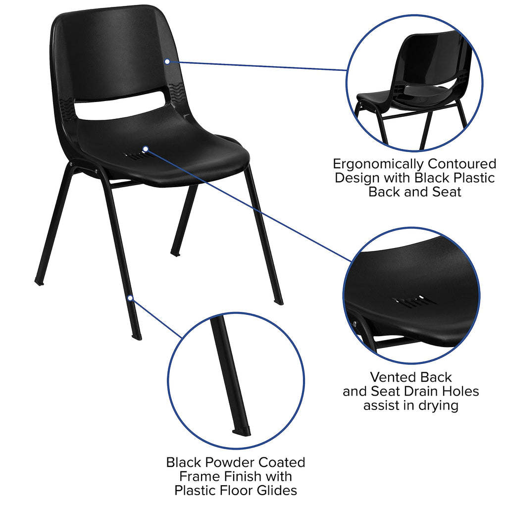 Emma + Oliver Black Fabric Ergonomic Office Chair, 17.25"W x 21.5"D x 29"H, Black Plastic/black Frame