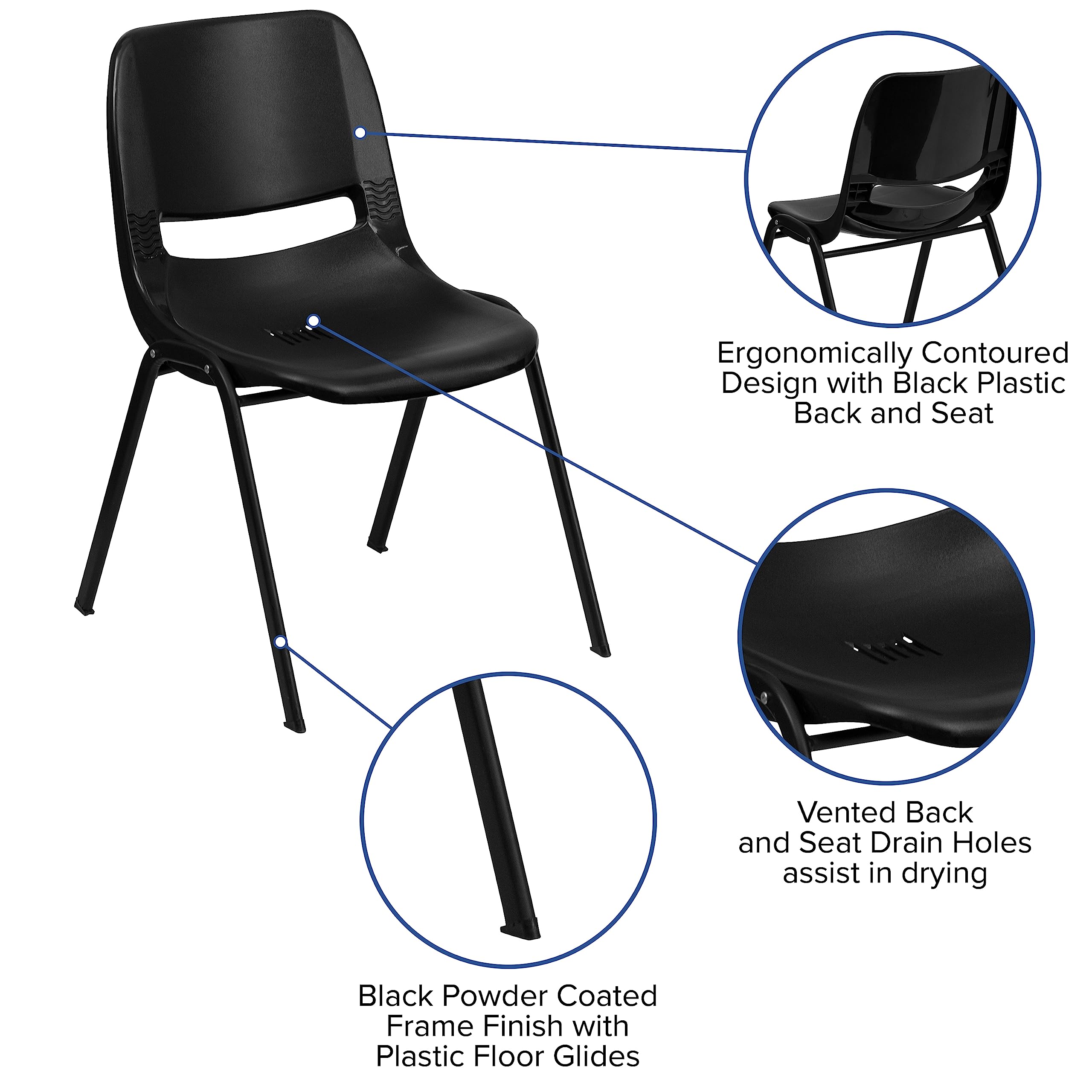 Emma + Oliver Black Fabric Ergonomic Office Chair, 17.25"W x 21.5"D x 29"H, Black Plastic/black Frame