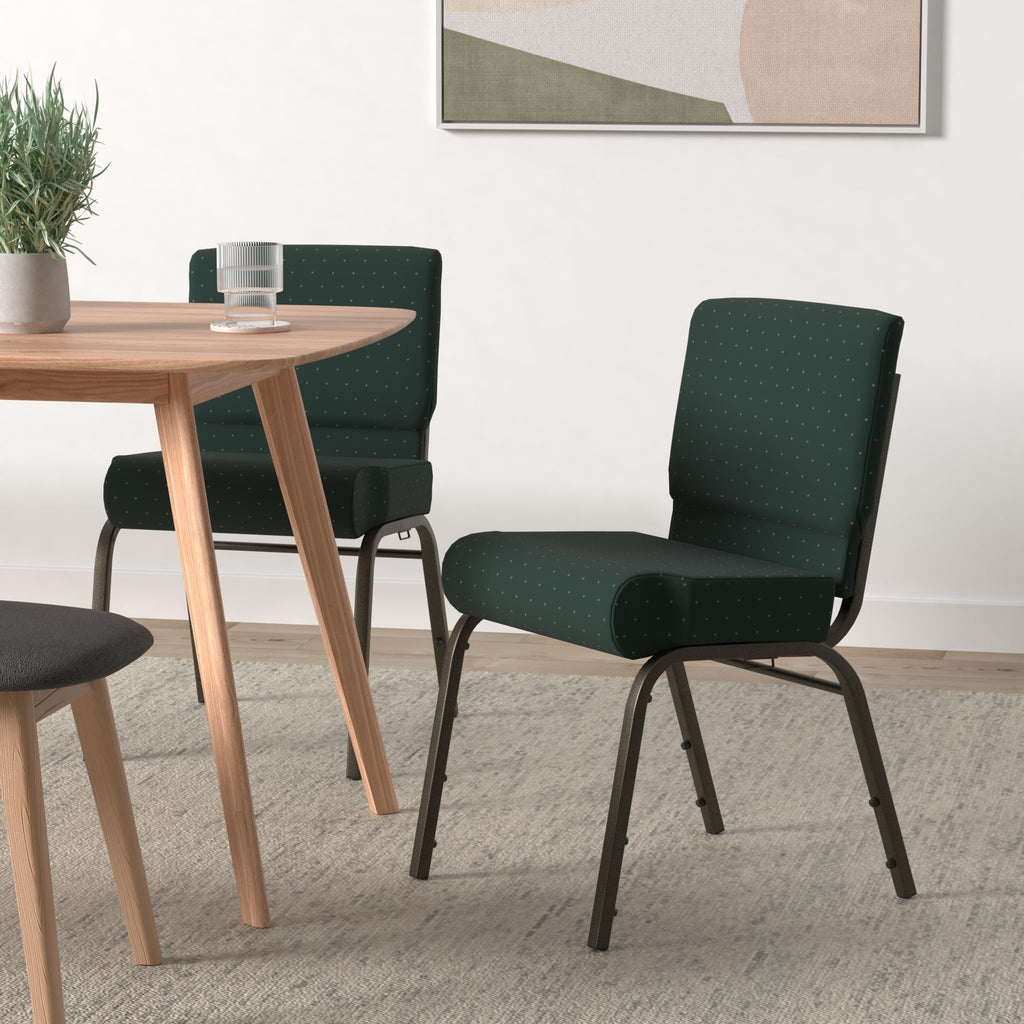 Flash Furniture 4 Pack Hercules Series 21''w Stacking Church Chair in Hunter Green Dot Patterned Fabric - Gold Vein Frame, Hunter Green Dot