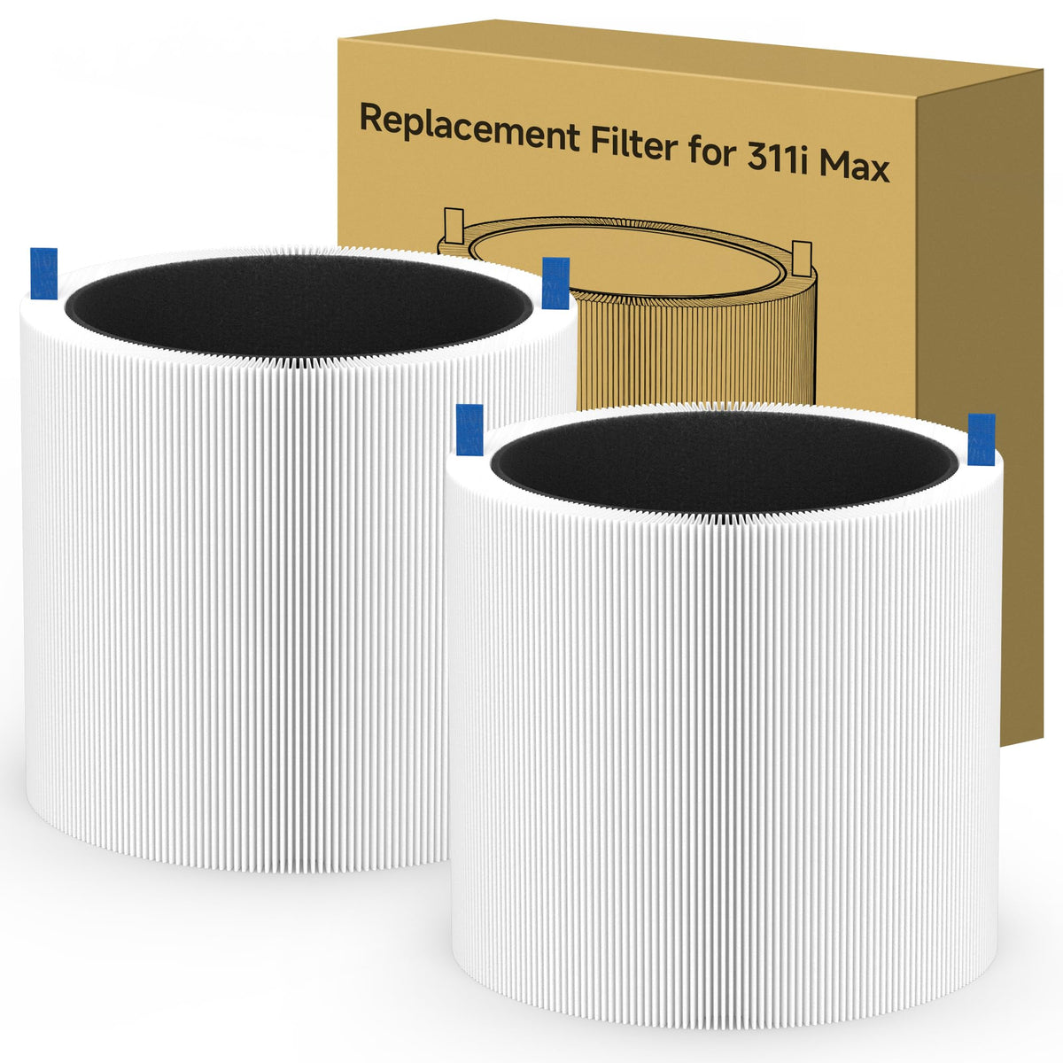 2 Packs 311i MAX Replacement Filter Compatible with Blue Pure 311i Max Air Purifier,Main Filter & Activated Carbon Filter- F3MAX Filter, White