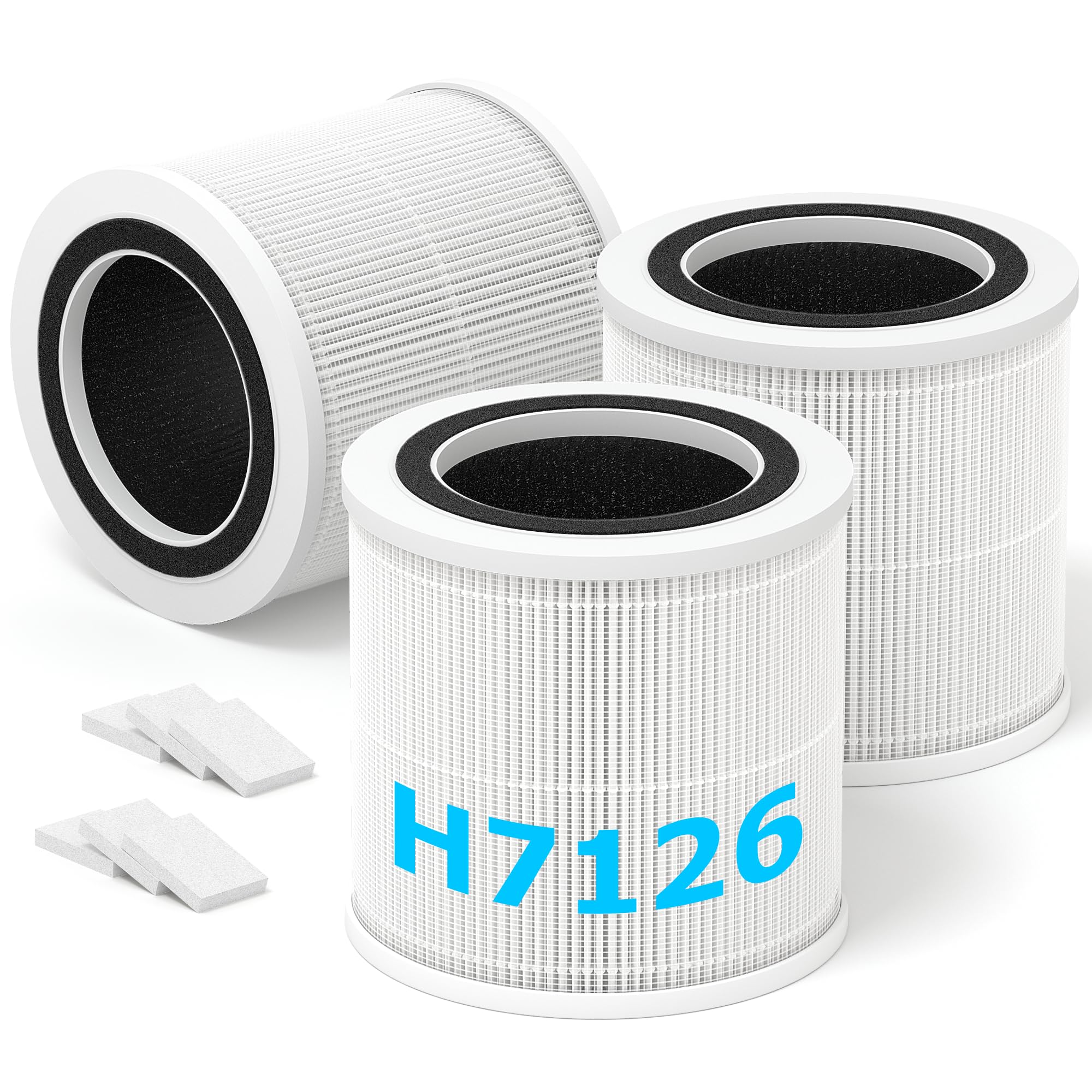 3 Pack H7126 Replacement Filter for GoveeLife H7126 Mini Air Purifier,3-in-1 H7126-RF H13 True HEPA Filter with Activated Carbon and 6 pcs Aroma Pads