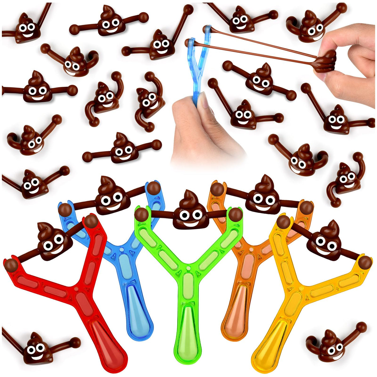 KXCOFTXI 60 Pcs Finger Slingshot Novelty Toys, Toy Poop for Halloween, Fake Poop for Novelty Toys and Amusements, Halloween Poop Rubber Spoof Toy for School Party, Friends Gathering