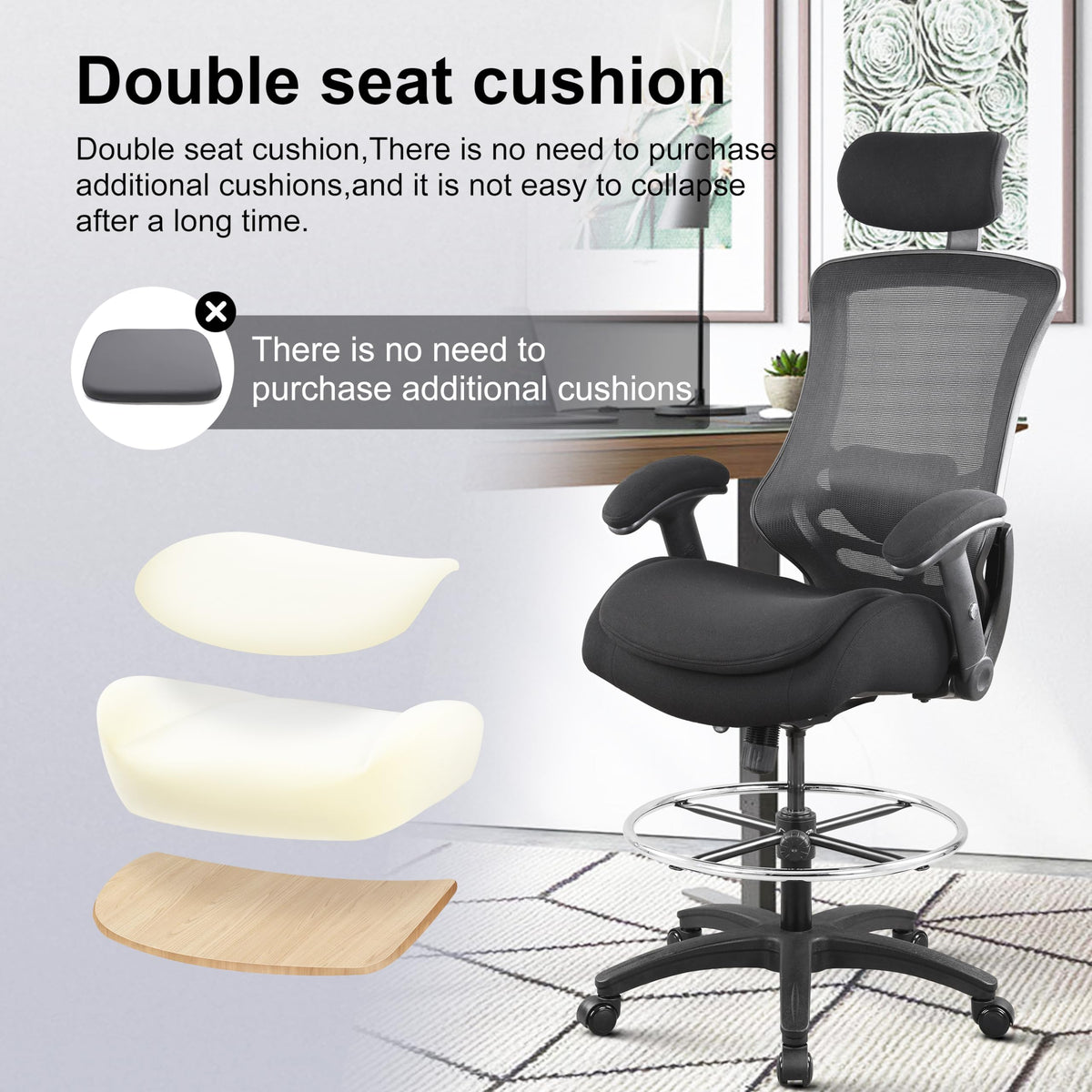 Boliss 400lbs Mesh Ergonomic Drafting Chair,tall Office Chair, Standing Desk Chair,height Adjustable Armrest and Flipped Arms, Adjustable