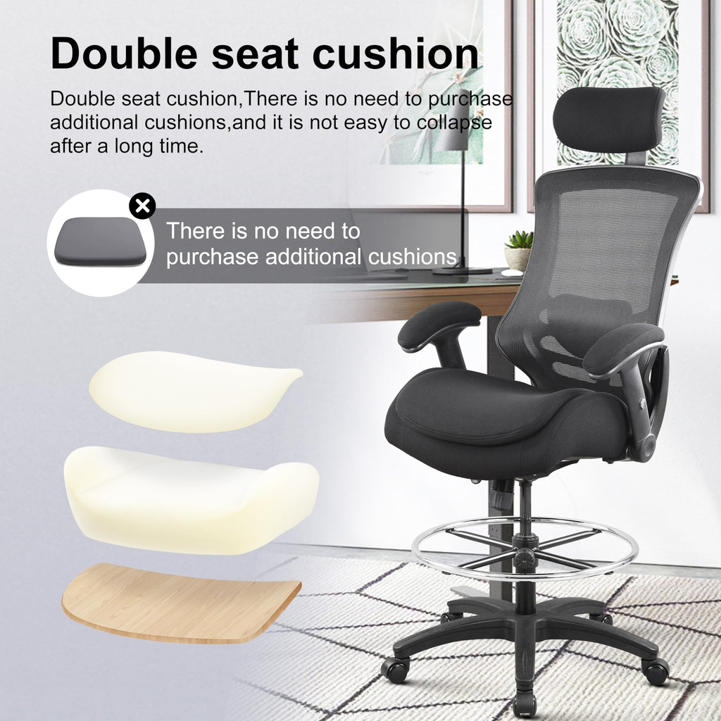 Boliss 400lbs Ergonomic Drafting Chair Tall Office Mesh Chair, Black Frame Black Mesh