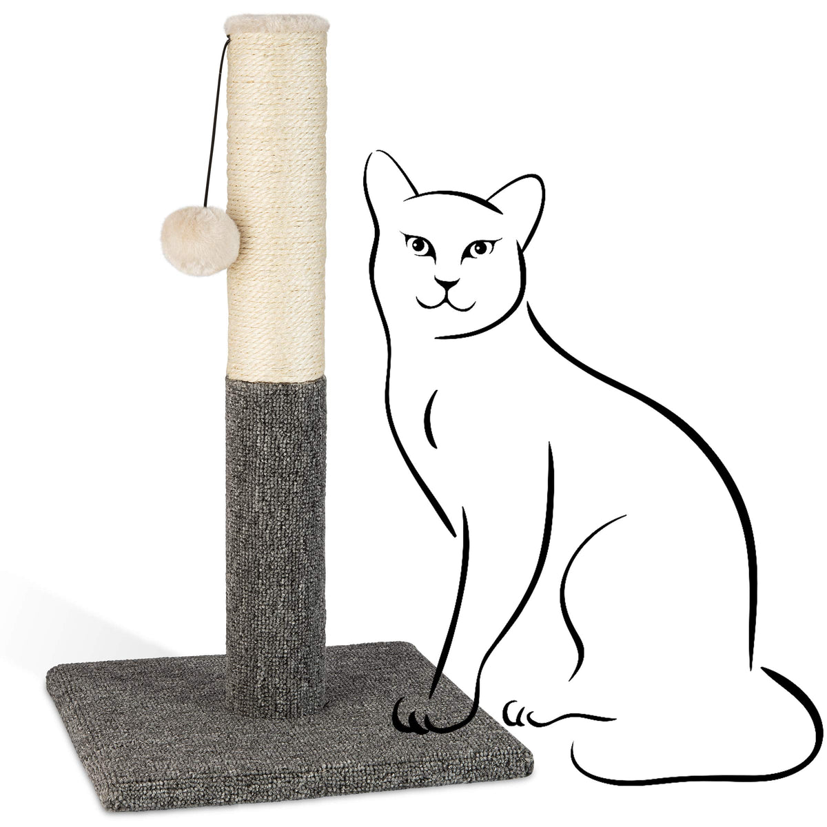 Pawbee 20" Cat Scratching Post with Hanging Ball, Modern Sisal Rope Pole, Scratcher Tower for Indoor Kitten