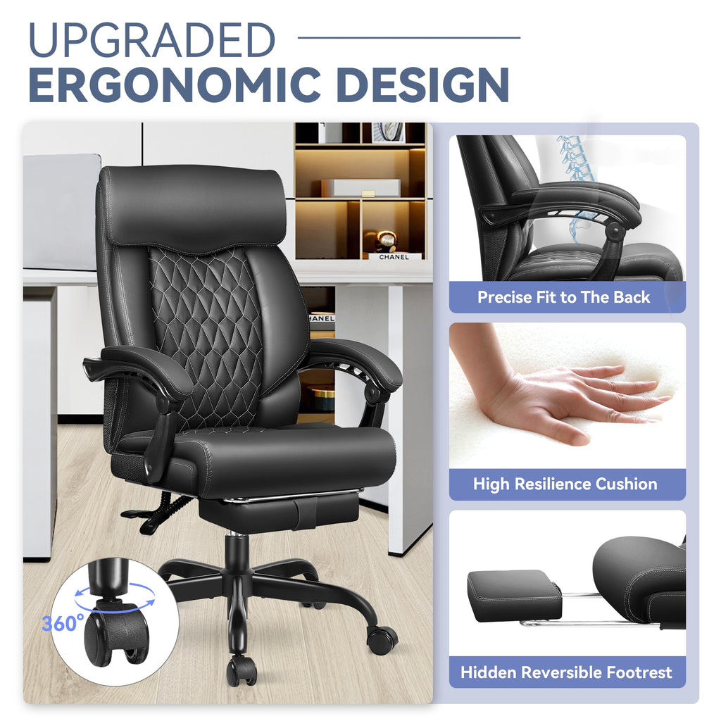Office Chair, Big and Tall Office Desk Chair, Reclining Office Chair with Footrest Home Office Desk Chairs, High Back Ergonomic with Lumbar