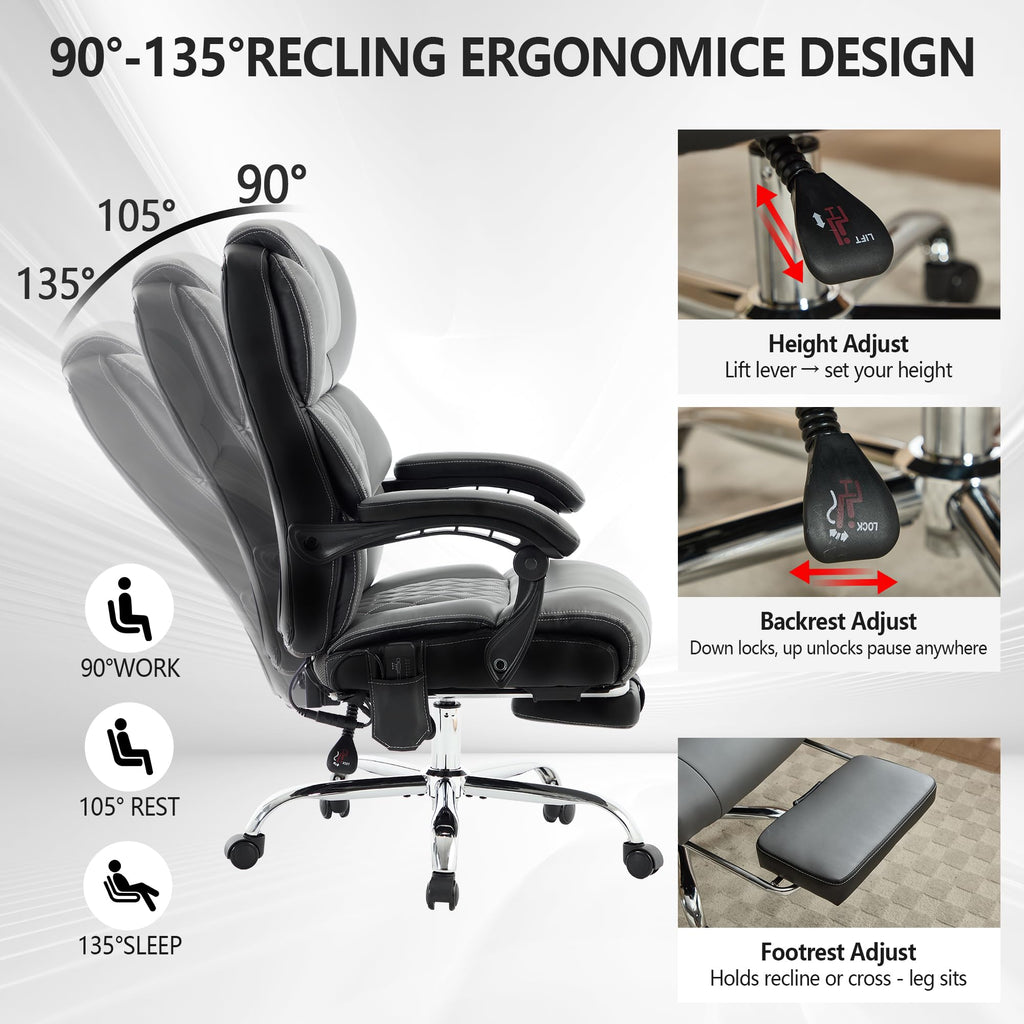 Sleekjtre Massage Office Chair with Heat & Footrest,heated Comfy Reclining Desk Chair with Vibration,executive Big and Tall Chairs for Heavy
