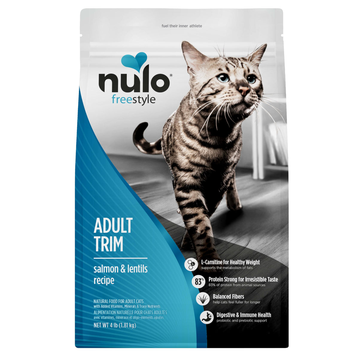 Nulo Freestyle Adult Trim Dry Cat Food - Salmon & Lentils, High Protein, Grain Free, Weight Management Kibble with Probiotics & L-Carnitine, 4lb Bag