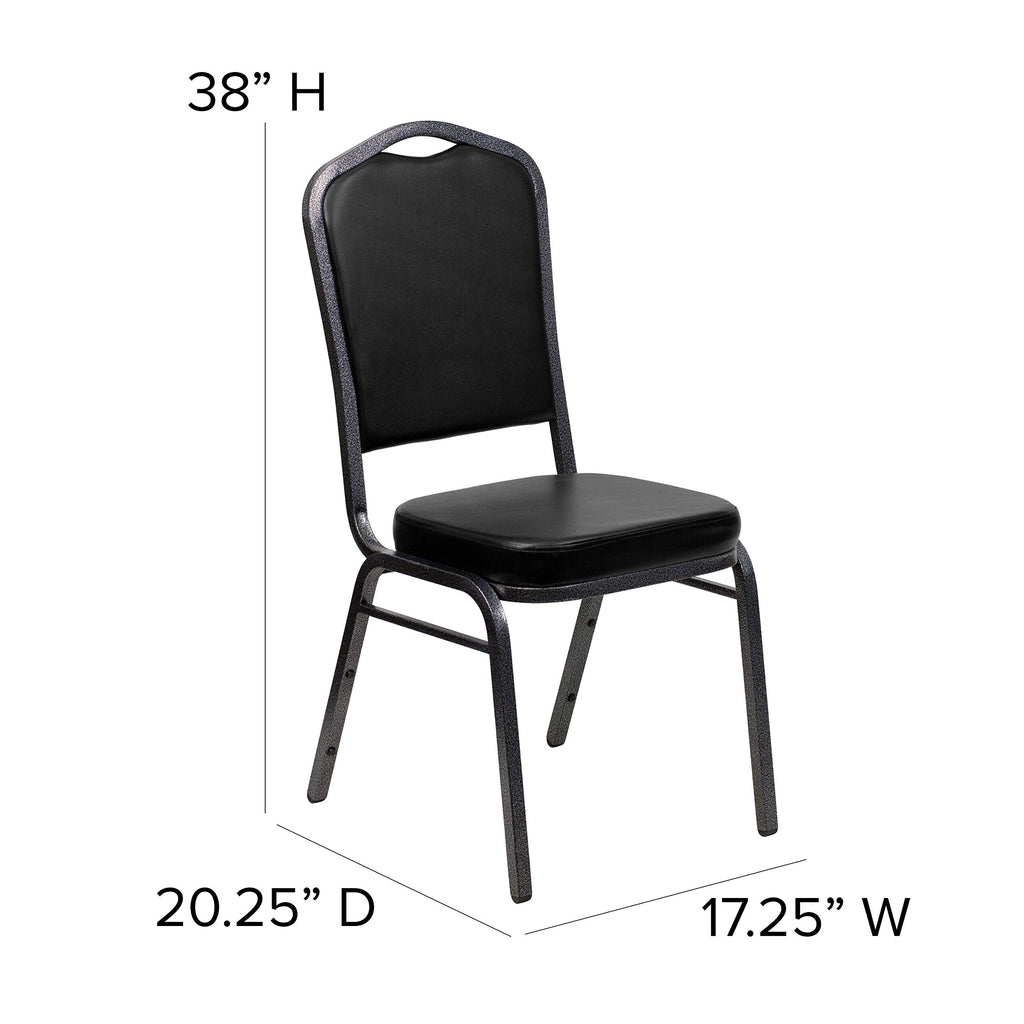 Flash Furniture Hercules Vinyl Crown Back Stackable Banquet Chair, Silver, Set of 1, Black Vinyl/silver Vein Frame