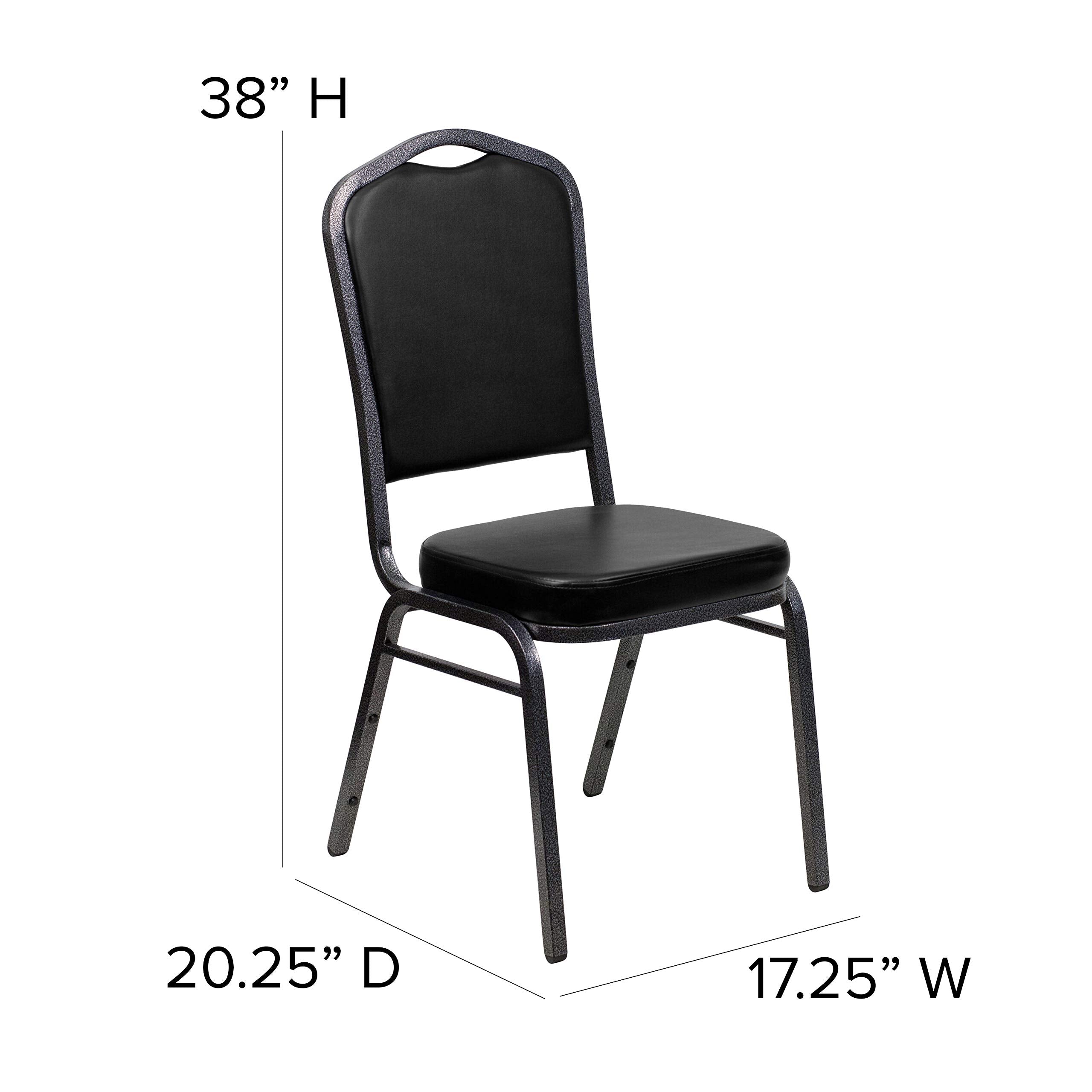 Flash Furniture Hercules Vinyl Crown Back Stackable Banquet Chair, Silver, Set of 1, Black Vinyl/silver Vein Frame