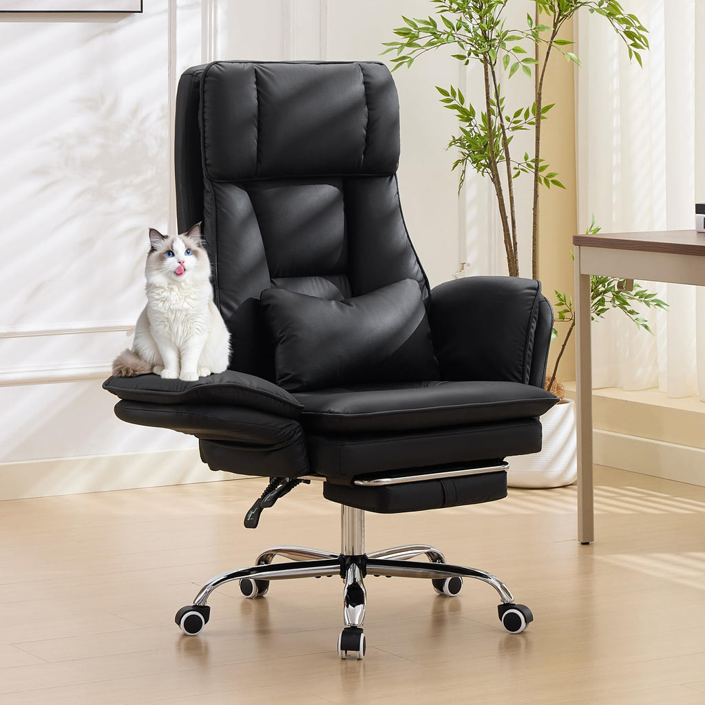 Big and Tall Cross Legged Office Chair with Flip Armrests and Foot Rest, oversized, Black