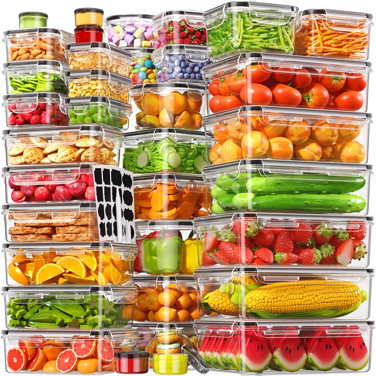 70 PCS Food Storage Containers with Lids Airtight, (35 Lids & 35 Containers) Leak proof Containers Set for Kitchen, Meal Prep, BPA-Free, PVC-Free Plastic, Microwave/Dishwasher Safe, Extra Labels & Pen