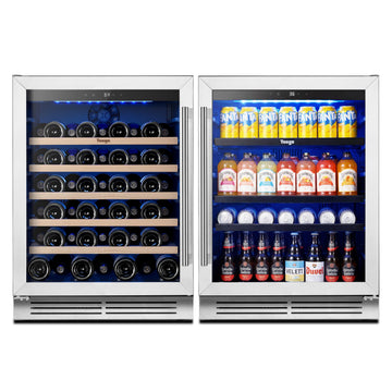 Yeego 48 inch Wine & Beverage Fridge Combo - Wine Cooler with Glass Doors, Hold 47 Bottles and 180 Cans, Built-in, Under Counter & Freestanding, Ideal for Bars, Offices, Restaurants